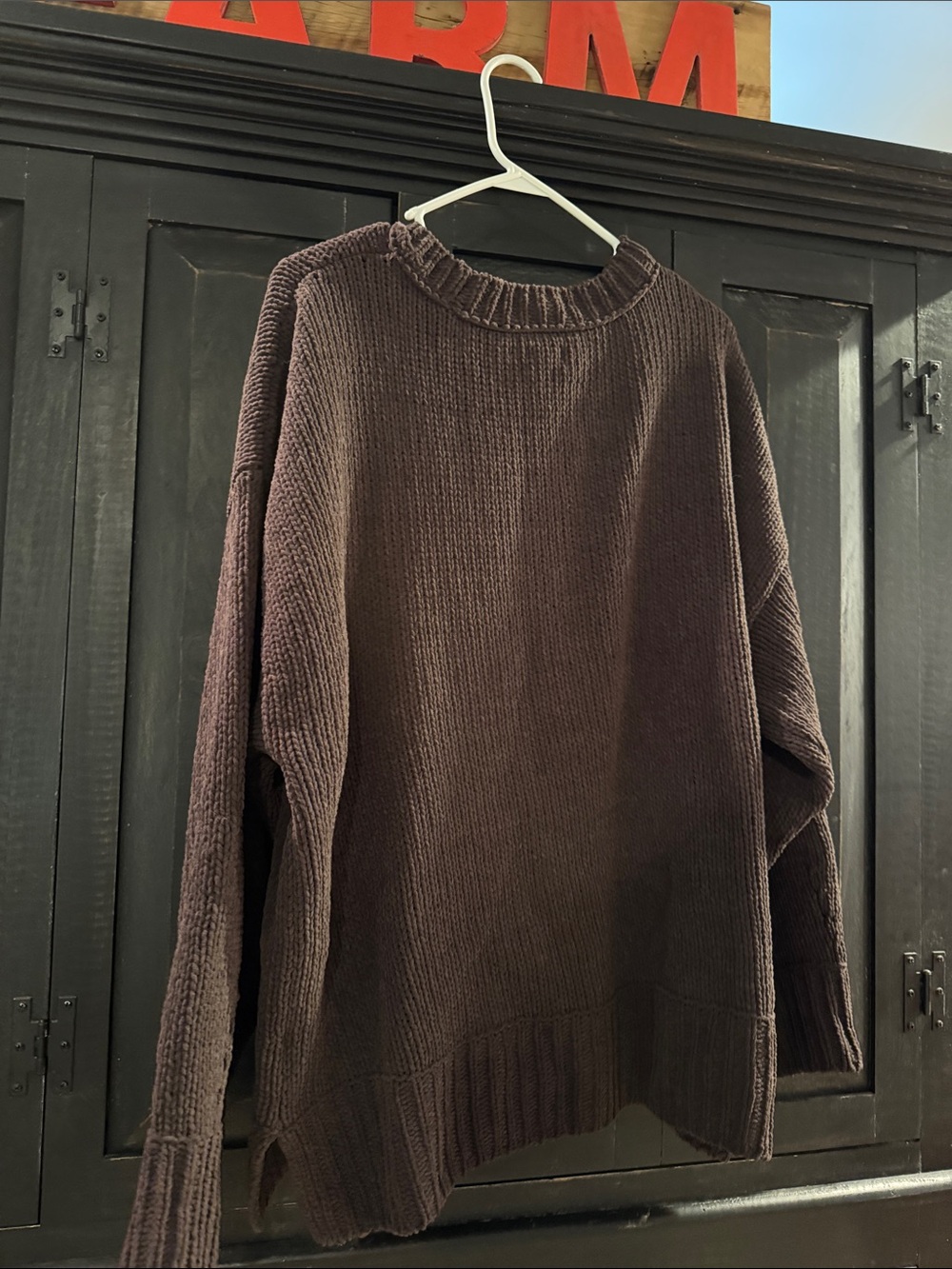 aerie Chunky Ribbed Crew Sweater cinder brown - Picture 9 of 11